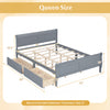 Queen size bed frame in gray with 2 storage drawers, modern headboard, and solid wood support for stylish organization.