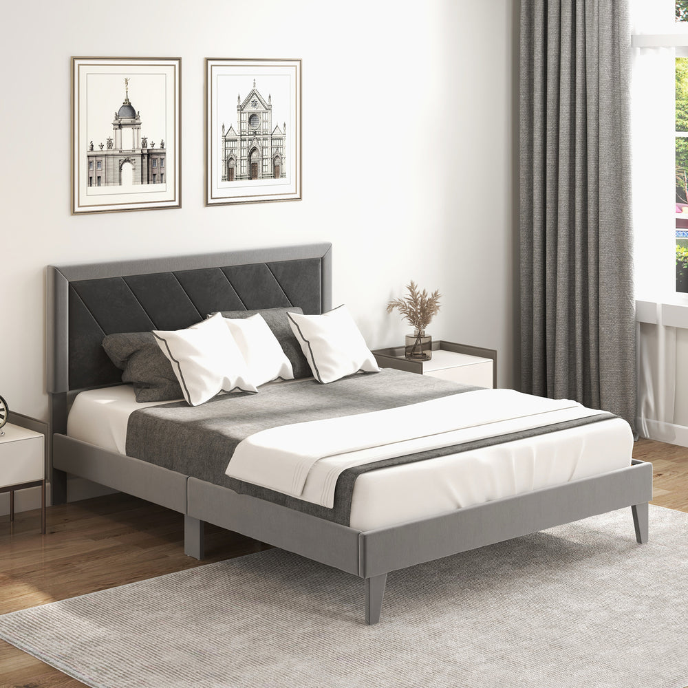 Twin/Full/Queen Platform Bed with High Headboard and Wooden Slats-Queen Size - Gallery View 1 of 10
