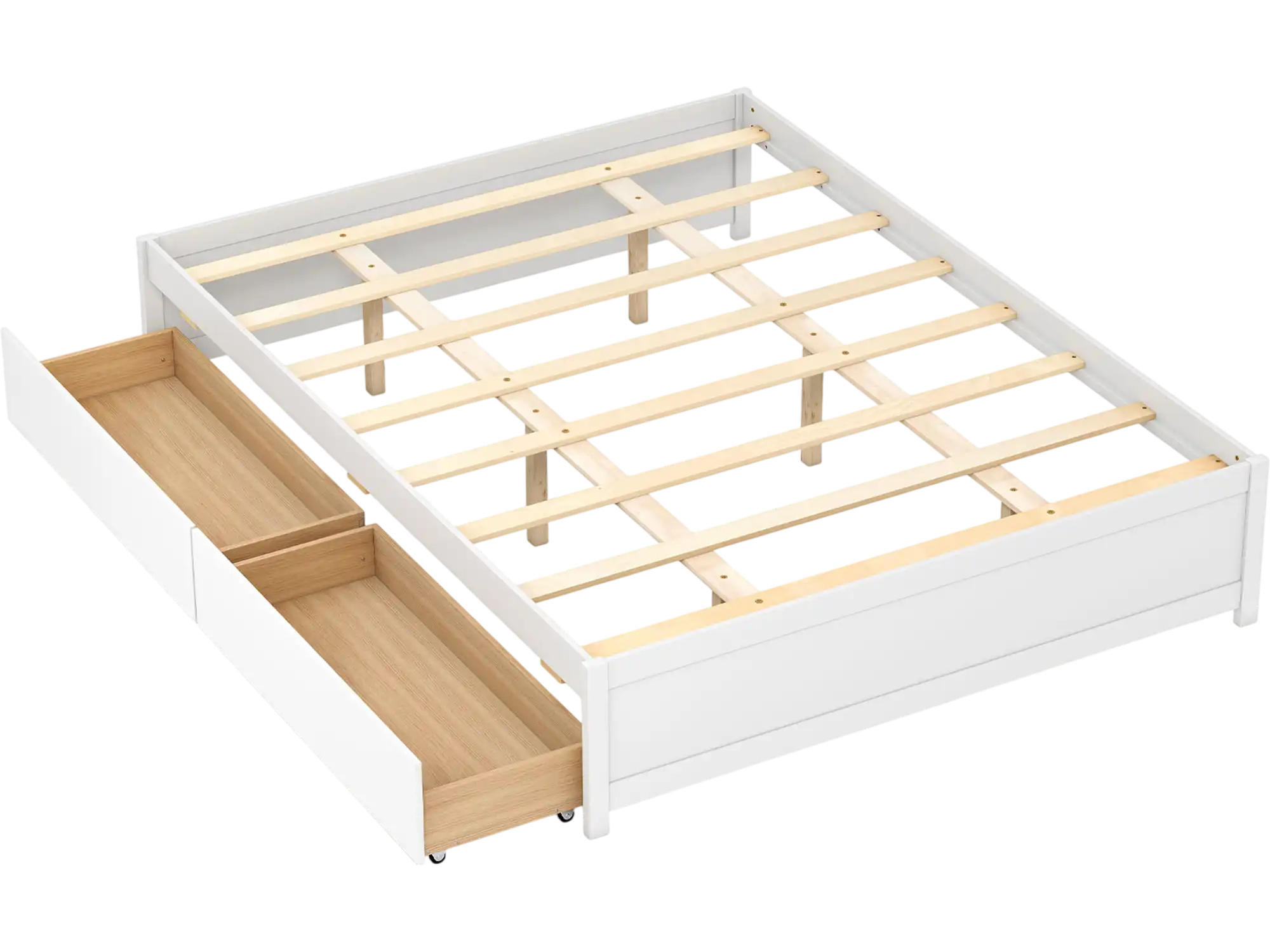 Costway Queen Platform Bed Frame w/ 2 Rolling Storage Drawers 671593842 New