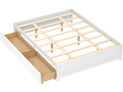 Costway Queen Platform Bed Frame w/ 2 Rolling Storage Drawers 671593842 New