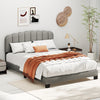 Queen size bed frame with adjustable scalloped tufted headboard in gray, featuring a stylish design and sturdy support.