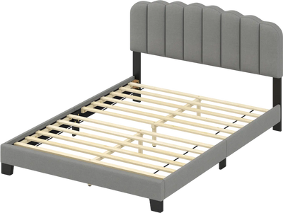 Costway Queen Bed Frame Adjustable Scalloped Tufted Headboard 176859243 New