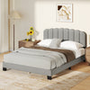 Queen size bed frame with adjustable scalloped tufted headboard in gray, featuring sturdy LVL slats for support.