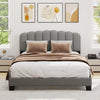 Queen size bed frame featuring an adjustable scalloped tufted headboard in gray upholstery, perfect for stylish comfort.