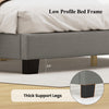 Low profile bed frame with thick support legs, featuring adjustable scalloped tufted headboard for queen size.