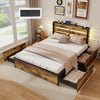 Full/Queen/Twin Size Bed Frame with Drawers LED Lights and USB Ports-Queen Size - Gallery View 1 of 10