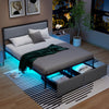 Full/Queen/Twin Size Bed Frame with LED Lights Drawer and Metal Slats-Queen Size - Gallery View 1 of 10