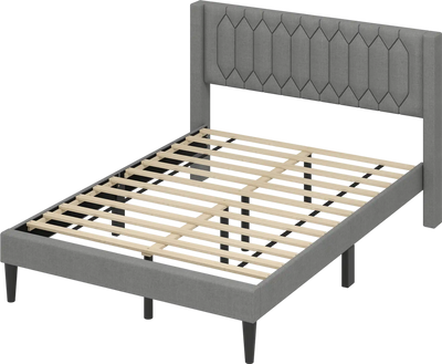 Costway Queen Upholstered Platform Bed Wingback Headboard Wooden Slat Support 37209921 New