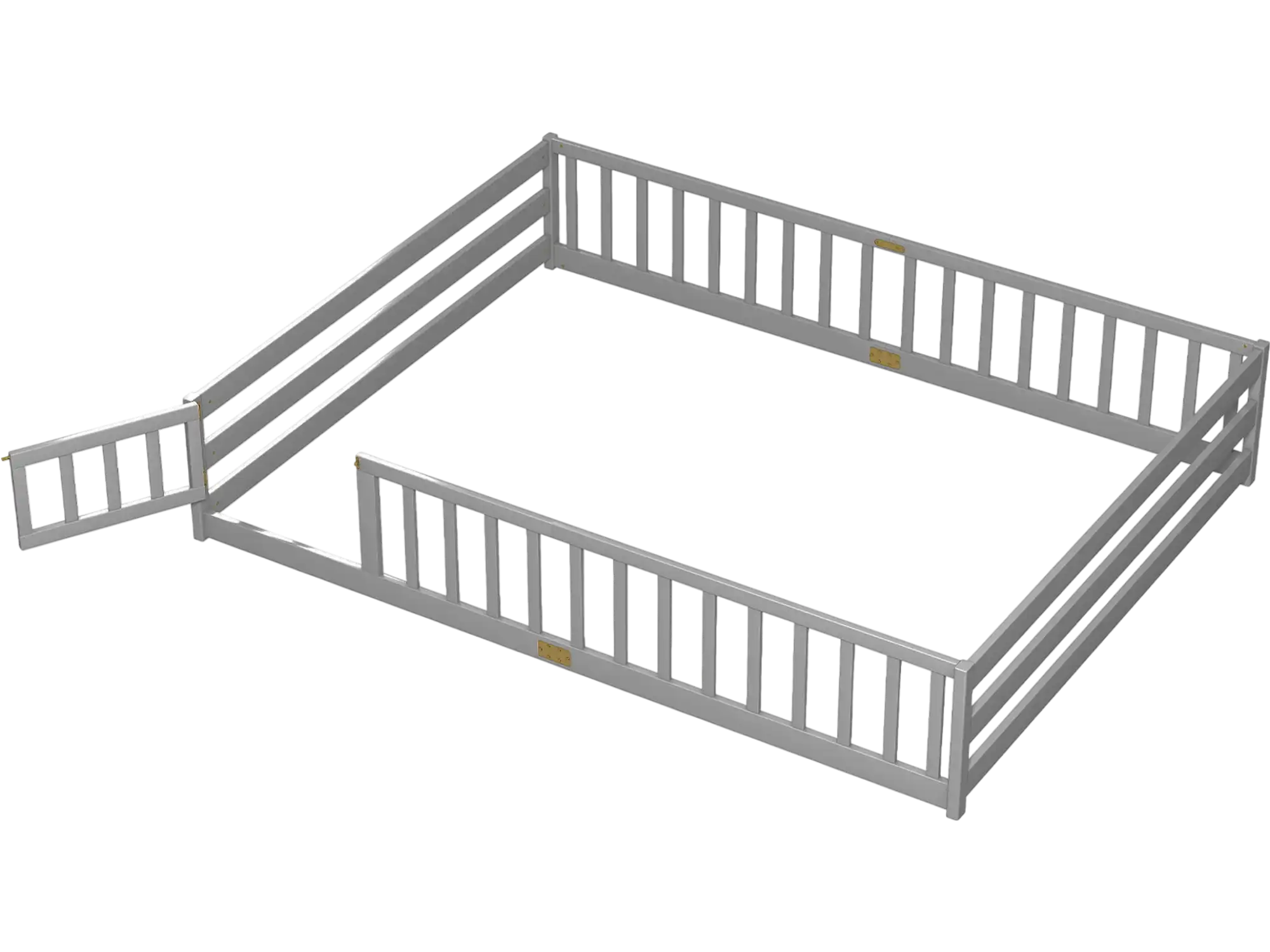 Costway Queen Kids Montessori Floor Bed Frame w/ Full Length Safety Guardrails 35298455 New