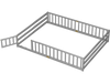 Montessori floor bed frame in gray with full-length safety guardrails and lockable door for kids' safety and.
