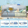 Montessori floor bed frame in gray with lockable door, full-length safety guardrails, perfect for kids' sleeping space.