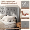 Comfy upholstered wingback headboard in gray with exquisite tufted design, featuring breathable linen fabric for added.