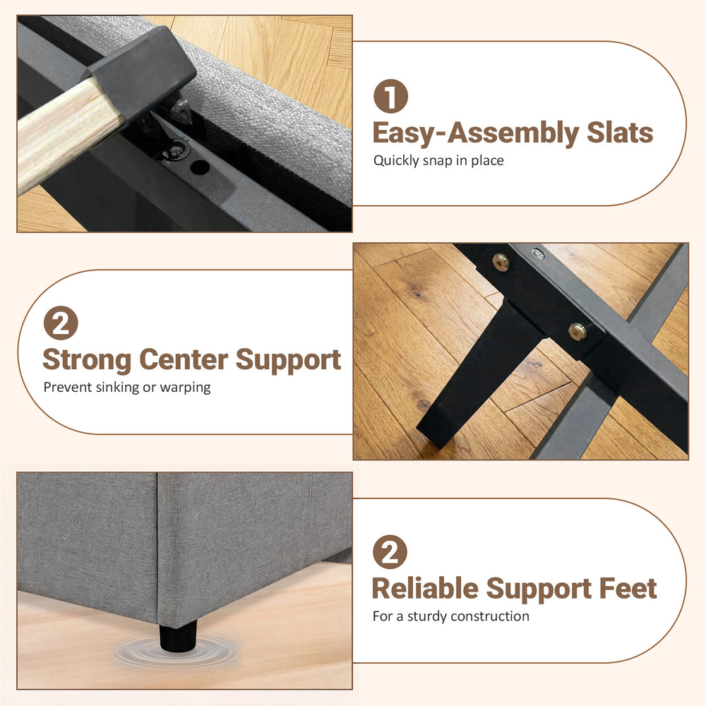Easy-assembly slats for the Queen Size Lift-up Storage Bed in gray, designed for hassle-free setup and sturdy support.