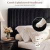 Queen size lift-up storage bed with plush upholstered headboard in black, featuring luxurious corduroy fabric for.