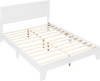 Queen size modern bed frame in white with wooden slats and mid-century headboard, perfect for stylish bedroom decor.
