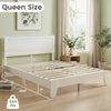 Queen size modern bed frame in white with headboard, featuring wooden slats and ample under-bed storage space.