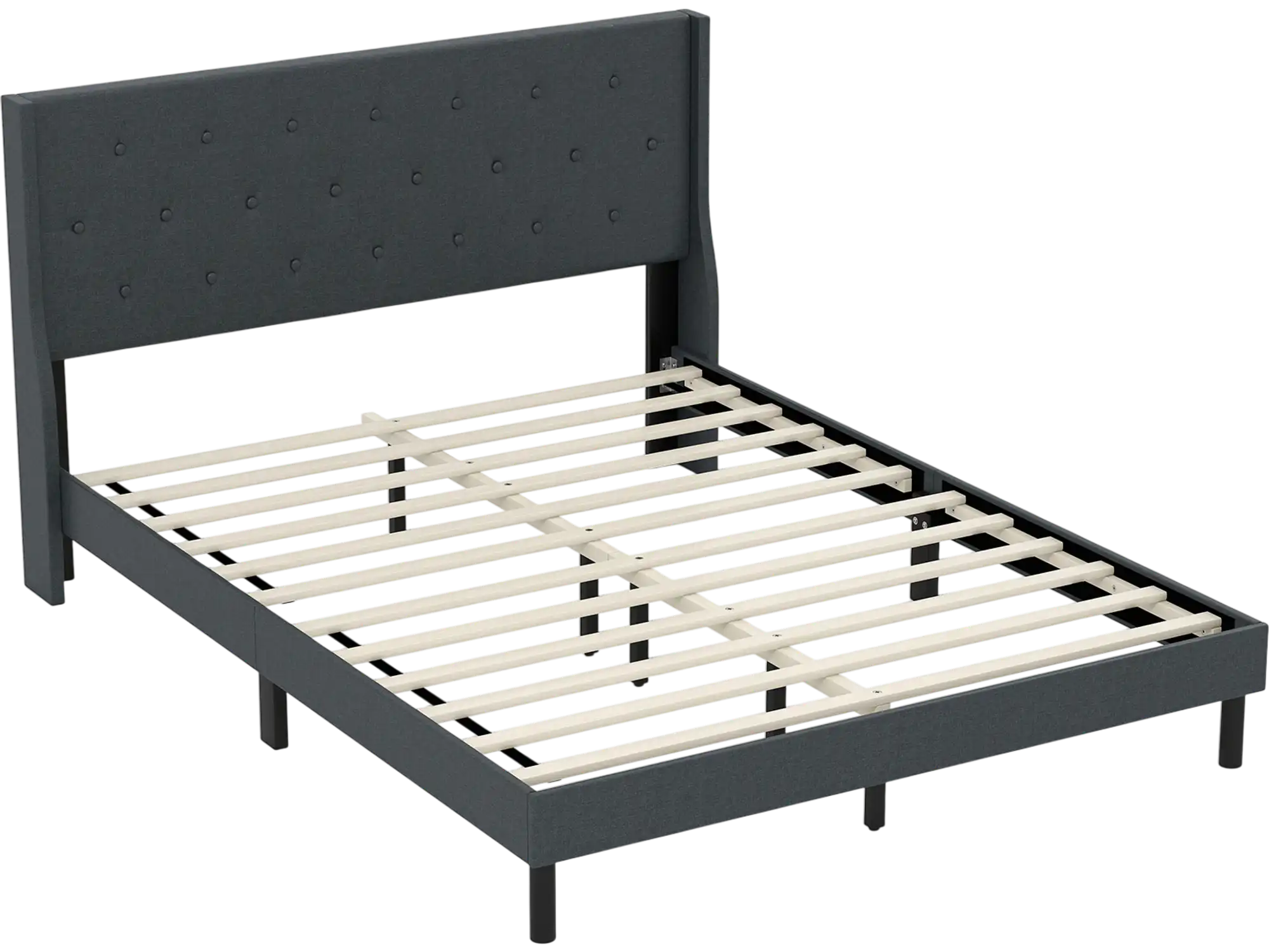 Costway Queen Upholstered Bed Frame Button Tufted Wingback Headboard 73153217 New
