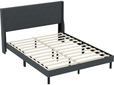 Costway Queen Upholstered Bed Frame Button Tufted Wingback Headboard 73153217 New