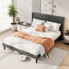 Gray queen size upholstered bed frame with wingback headboard, showcasing a cozy design and spacious under-bed area for.