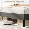 Queen size upholstered bed frame with button tufted headboard, featuring ample under-bed storage space for organization.