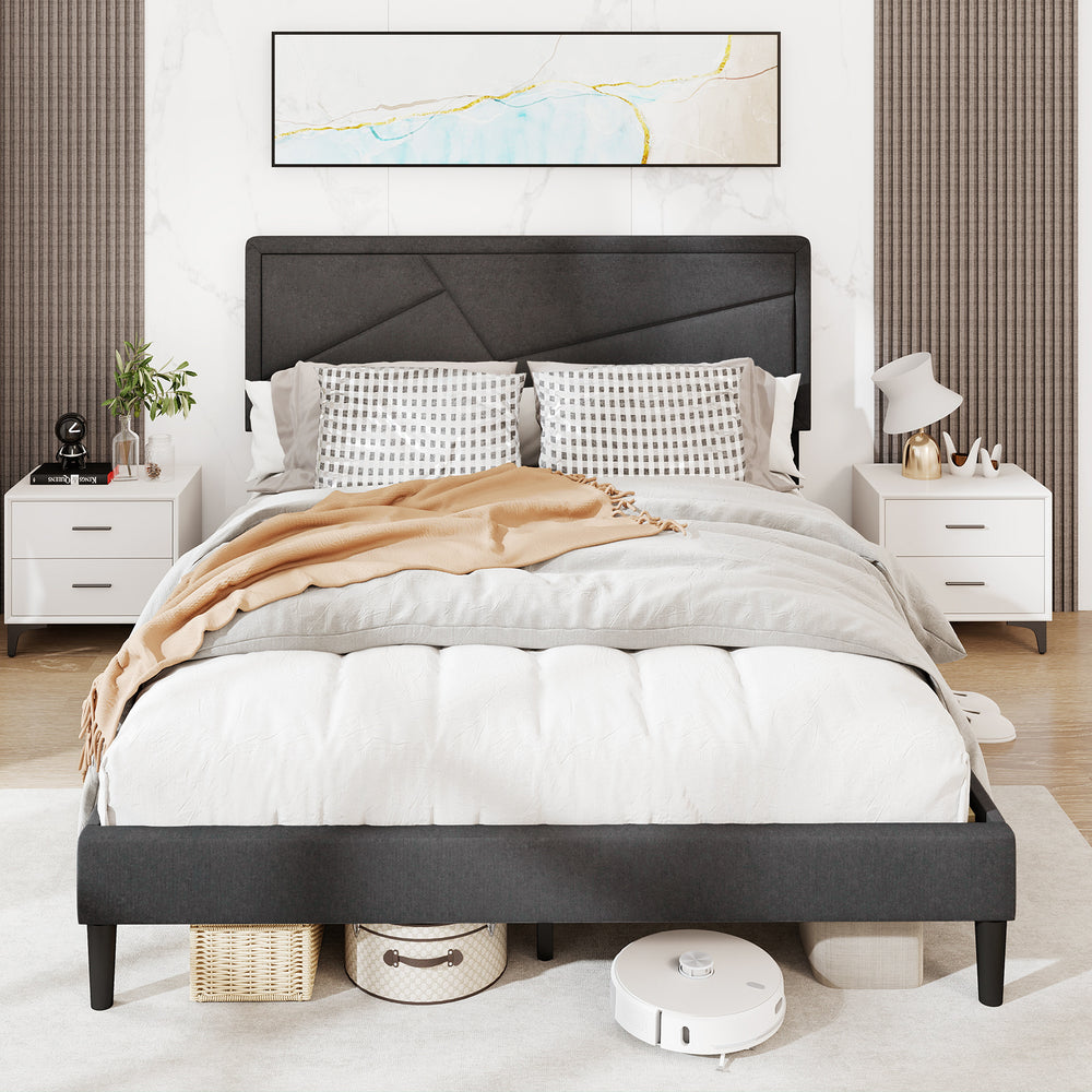 Twin/Full/Queen Size Upholstered Platform Bed Frame with High Headboard-Queen Size - Gallery View 1 of 10