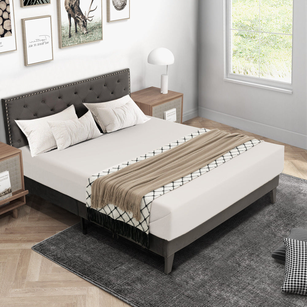 Full/Queen Size Upholstered Platform Bed with Tufted Headboard-Queen Size - Gallery View 1 of 11