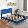 Queen Size Upholstered Platform Bed with Button Tufted Headboard-Blue - Gallery View 1 of 10