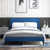 Queen Size Upholstered Platform Bed with Button Tufted Wingback Headboard-Blue - Gallery View 1 of 11