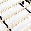 Reinforced wooden slats of a queen size upholstered platform bed for sturdy support and enhanced stability.