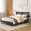 Queen Size Upholstered Platform Bed with Button Tufted Wingback Headboard-Gray - Gallery View 1 of 11