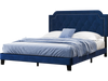 Queen size velvet platform bed with button tufted headboard and nailhead trim, ideal for stylish bedroom decor.