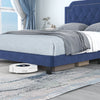 Queen size velvet platform bed with button tufted headboard, featuring under-bed storage and a stylish blue finish.