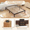 Queen size wood bed frame with wooden slats, espresso finish, featuring 5 middle support legs for enhanced stability.