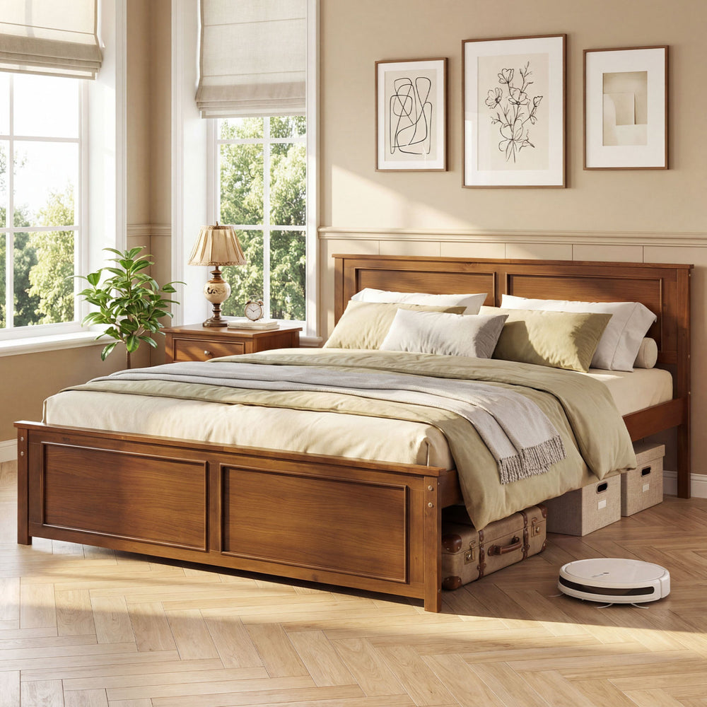 Queen Size Wooden Bed Frame with Headboard - Gallery View 1 of 10