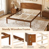 Queen size wooden platform bed frame with a curved headboard, featuring pine wood construction and 8 plywood slats for support.