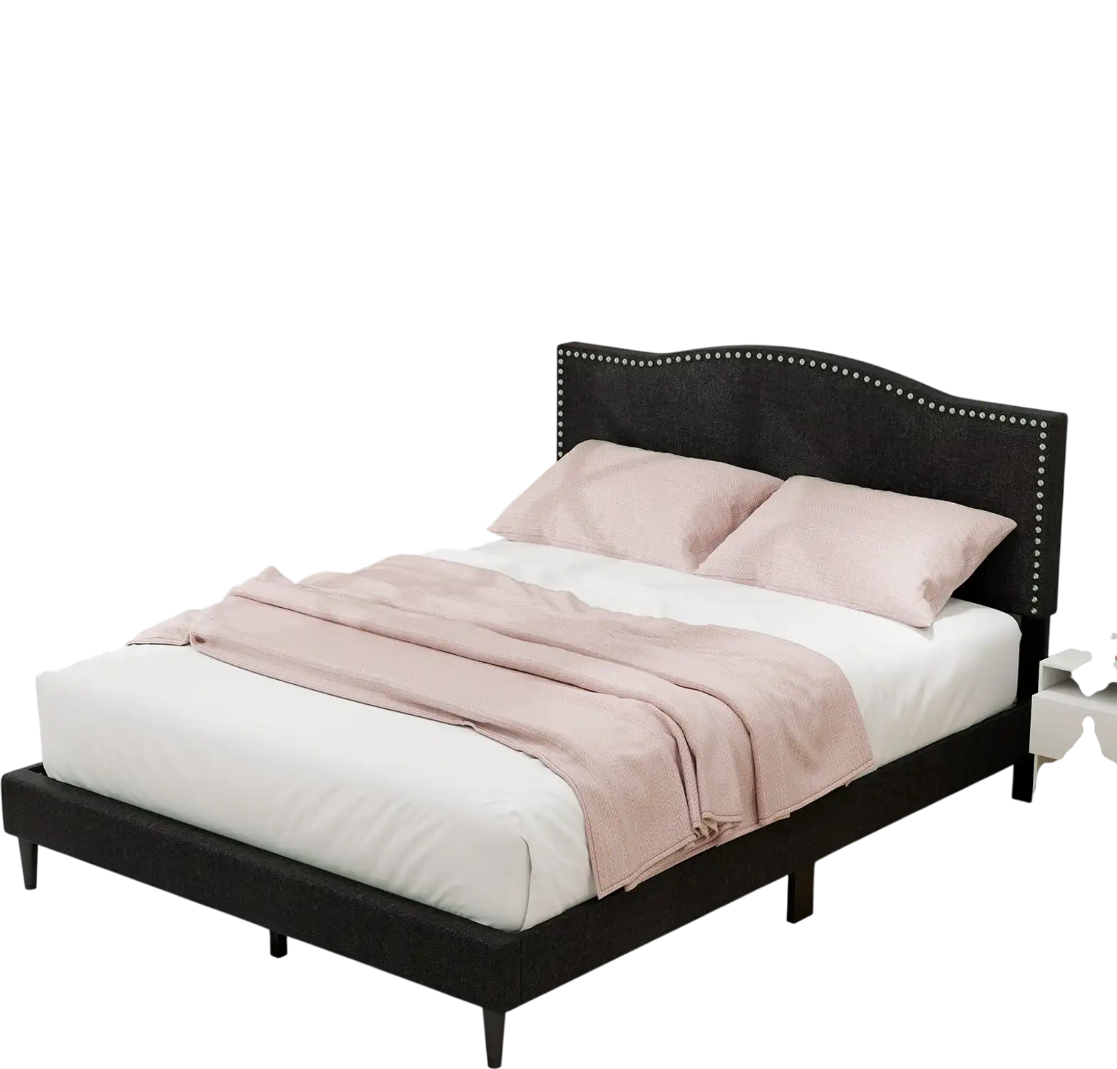 Costway Queen Upholstered Bed Frame Nailhead Trim Headboard 68752139 New