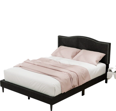 Costway Queen Upholstered Bed Frame Nailhead Trim Headboard 68752139 New