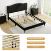 Queen size upholstered bed frame with nailhead trim headboard, featuring 12 wooden slats for mattress support and.
