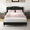 Queen size upholstered bed frame with nailhead trim headboard, featuring a sturdy design and stylish linen fabric for.
