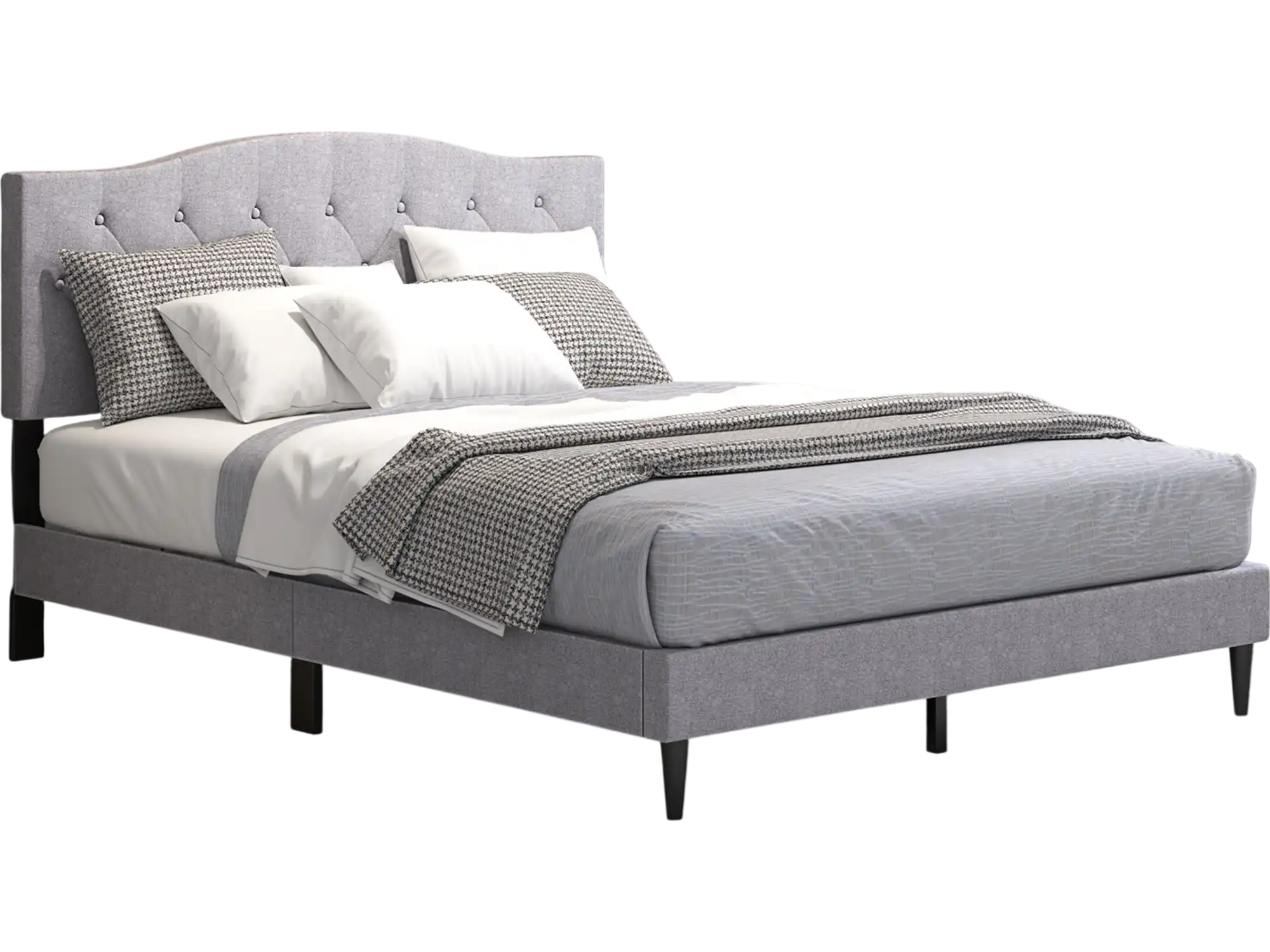 Costway Queen Upholstered Platform Bed Frame Button Tufted Headboard 31894572 New