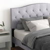 Queen size upholstered platform bed with button tufted headboard, featuring durable linen fabric and cozy pillows for.