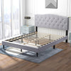 Queen size upholstered platform bed with button tufted headboard, featuring durable linen fabric and sturdy slats for.