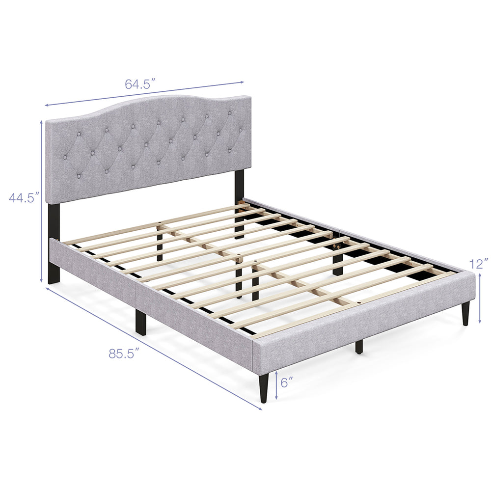 Queen size upholstered platform bed with button tufted headboard, featuring durable linen fabric and sturdy wooden.