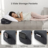 Bed wedge pillow with storage pockets, featuring a breathable cover and firm sponge for optimal spinal alignment.