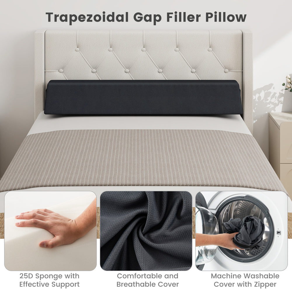 Trapezoidal gap filler pillow in twin size, featuring breathable cover and 25D sponge for optimal spinal support.