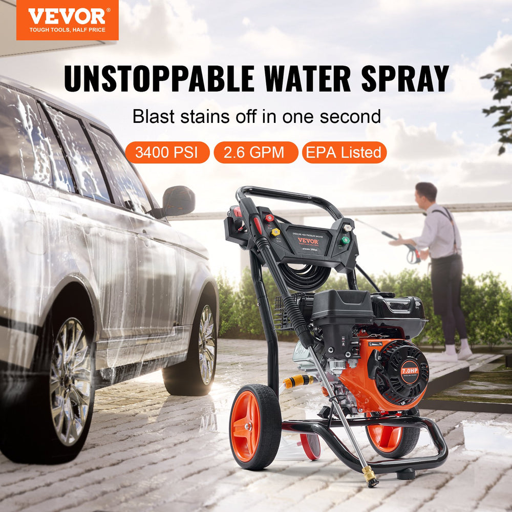 Vevor 3400 PSI Gas Pressure Washer 2.6 GPM with Aluminum Pump and 5 Quick Connect Nozzles New