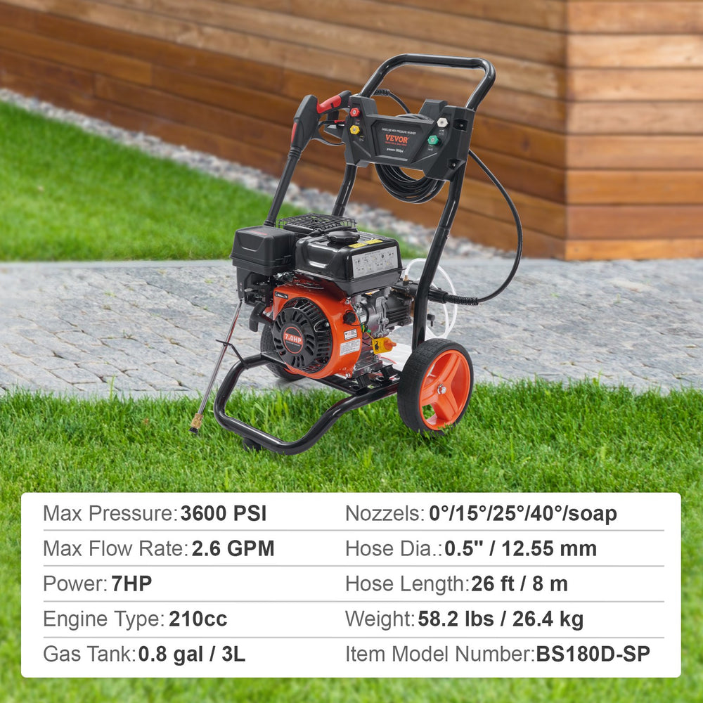 Vevor 3600 PSI Gas Pressure Washer 2.6 GPM with Copper Pump and 5 Quick Connect Nozzles New