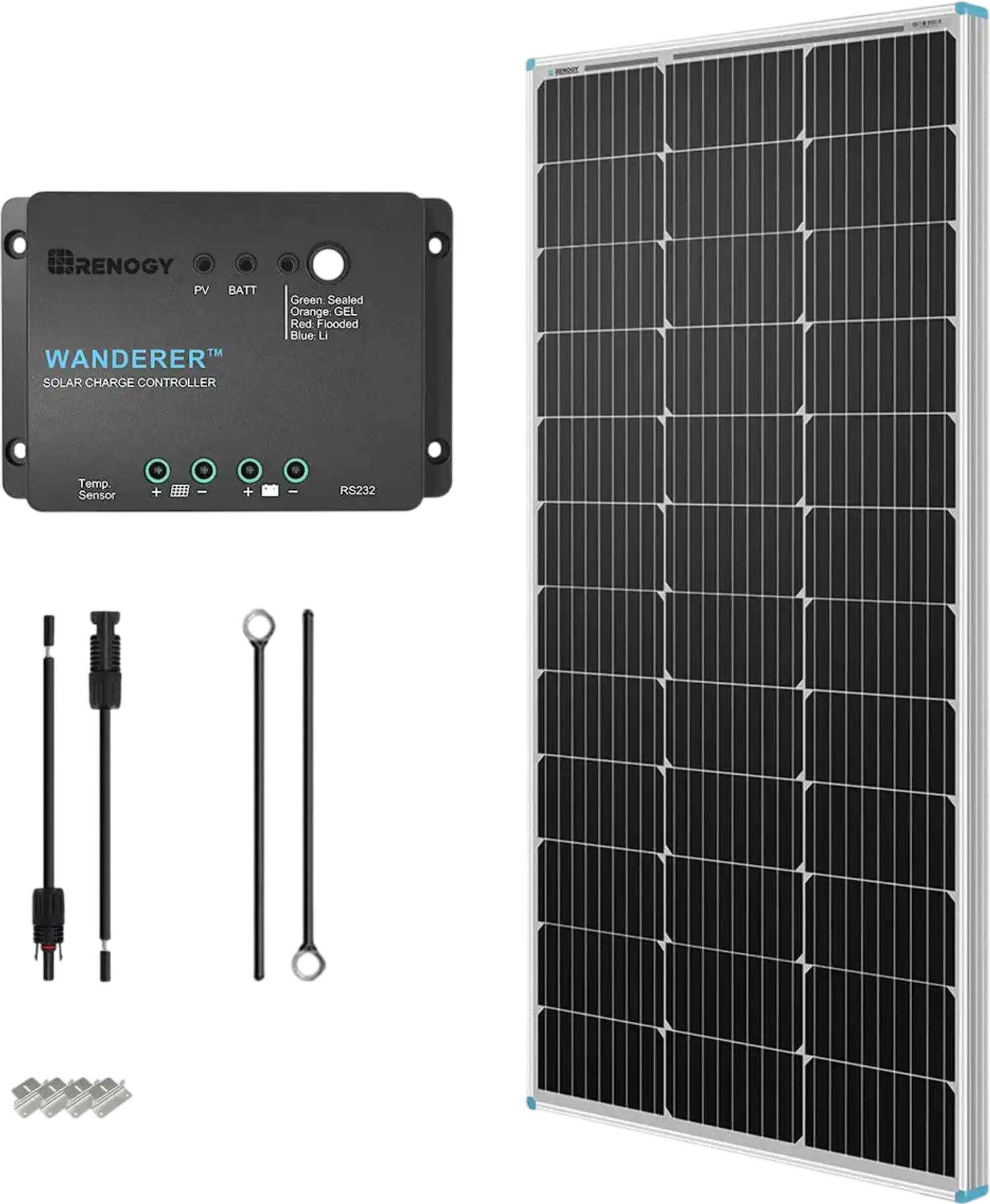 Renogy RNG-KIT-STARTER100D-WND30 100 Watts 12 Volts Monocrystalline Off Grid Solar Starter Kit New