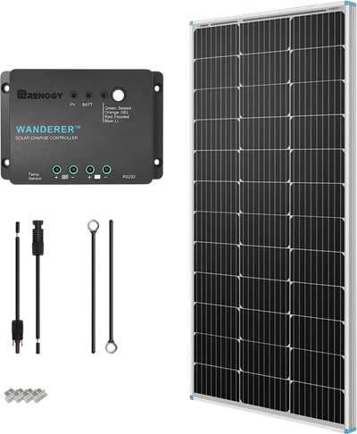 Renogy RNG-KIT-STARTER100D-WND30 100 Watts 12 Volts Monocrystalline Off Grid Solar Starter Kit New