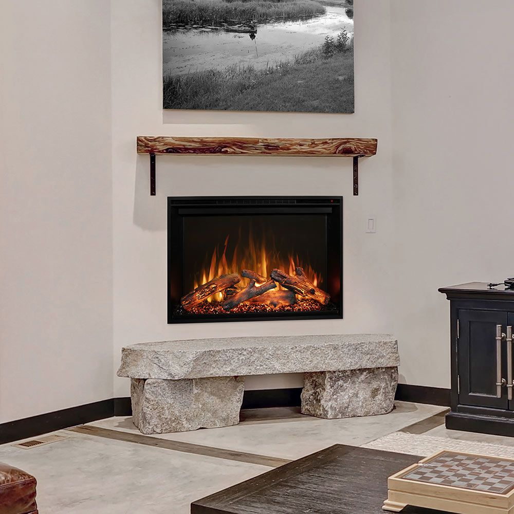 Modern Flames Redstone 42" Electric Fireplace with Hybrid-FXTM Flame Technology and Black Glassface RS-4229 New